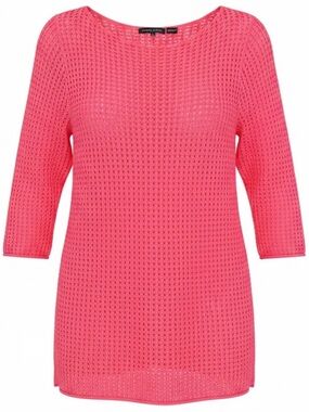 JEANNE PIERRE Open Stitch Knit Sweater Swimsuit Beach Pool Cover Up Coral SZ XL